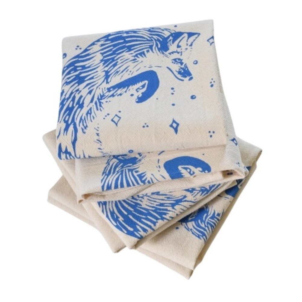 Hearth and‎ Harrow Blue Violet Celestial Fox Organic Cloth Napkins Set of 4 NWT